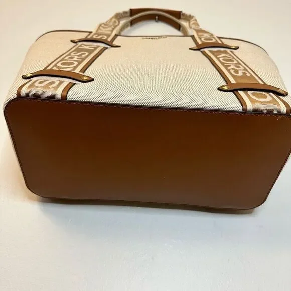 RARE NWT Michael Kors Maeve Large Open Tote Canvas Double Handles Handbag Cream - Picture 9 of 10